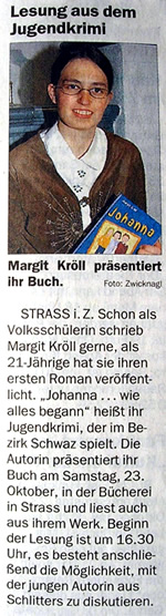Lesung Margit Kröll - Zeitungsbericht - Bücherei Strass im Zillertal