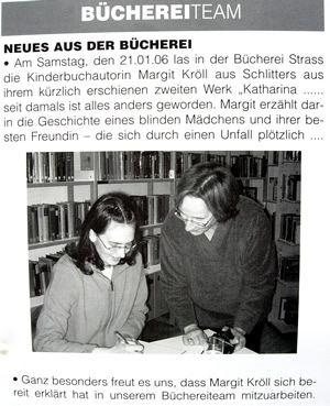 Zeitungsbericht - Lesung von Margit Kröll in der Bücherei Strass im Zillertal