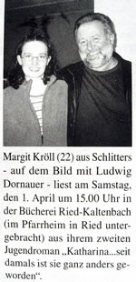 Zeitungsbericht - Lesung von Margit Kröll in der Bücherei Ried im Zillertal
